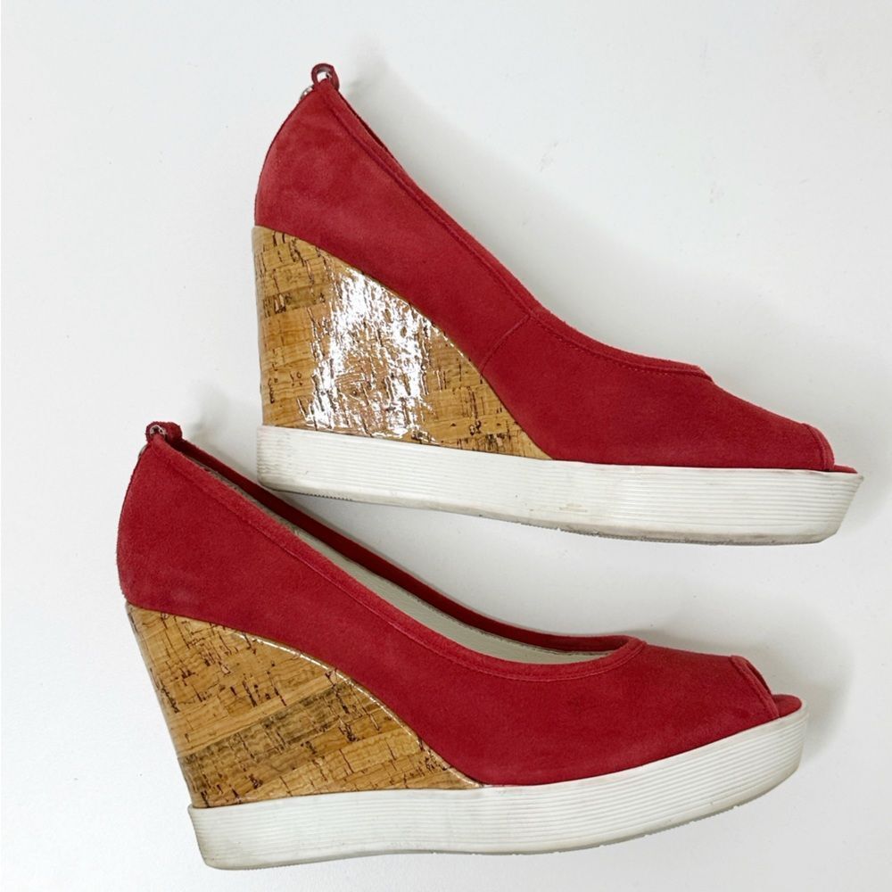 Donald J. Pliner White and Red Wedge Shoes